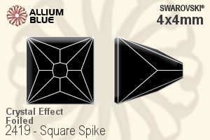 施華洛世奇 正方形 Spike 平底石 (2419) 4x4mm - 白色（半塗層） 白金水銀底
