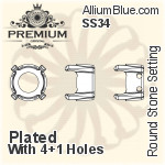 PREMIUM Round フラットバック Cross-Groove 石座, (PM2000/S), 縫い付けクロス溝付き, SS16 (4mm), メッキあり 真鍮