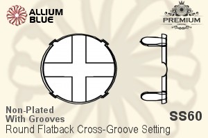 PREMIUM Round Flatback Cross-Groove Setting (PM2000/S), With Sew-on Cross Grooves, SS60 (14mm), Unplated Brass - Click Image to Close