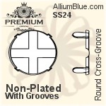 PREMIUM Round フラットバック Cross-Groove 石座, (PM2000/S), 縫い付けクロス溝付き, SS28 (6.1mm), メッキあり 真鍮