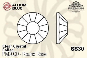 PREMIUM Round Rose Flat Back (PM2000) SS30 - Clear Crystal With Foiling