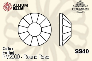 PREMIUM Round Rose Flat Back (PM2000) SS40 - Color With Foiling
