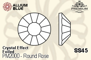プレミアム ラウンド Rose Flat Back (PM2000) SS45 - クリスタル エフェクト 裏面フォイル