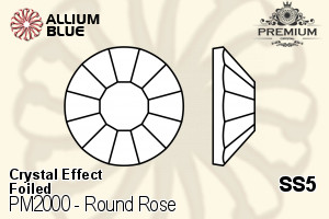 PREMIUM Round Rose Flat Back (PM2000) SS5 - Crystal Effect With Foiling