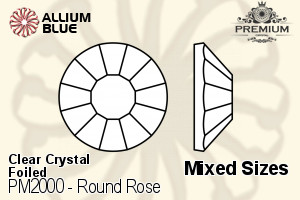 PREMIUM Round Rose Flat Back (PM2000) Mixed Sizes - Clear Crystal With Foiling