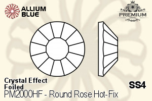 PREMIUM Round Rose Hot-Fix Flat Back (PM2000HF) SS4 - Crystal Effect With Foiling