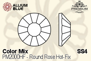 PREMIUM Round Rose Hot-Fix Flat Back (PM2000HF) SS4 - Color Mix