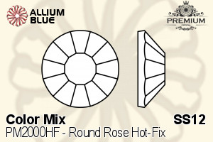 PREMIUM Round Rose Hot-Fix Flat Back (PM2000HF) SS12 - Color Mix