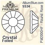 PREMIUM Round Rose Hot-Fix Flat Back (PM2000HF) SS34 - Clear Crystal With Foiling