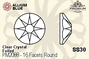 PREMIUM 16 Facets Round Flat Back (PM2088) SS30 - Clear Crystal With Foiling