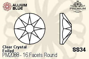 PREMIUM 16 Facets Round Flat Back (PM2088) SS34 - Clear Crystal With Foiling - 關閉視窗 >> 可點擊圖片