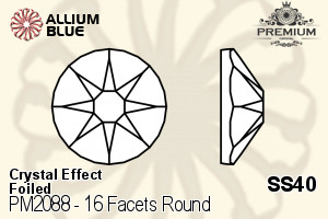 PREMIUM 16 Facets Round Flat Back (PM2088) SS40 - Crystal Effect With Foiling - Click Image to Close