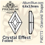 プレミアム Diamond Shape Flat Back (PM2773) 6.6x3.9mm - クリスタル 裏面フォイル
