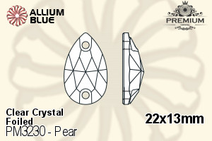 PREMIUM Pear Sew-on Stone (PM3230) 22x13mm - Clear Crystal With Foiling - Click Image to Close