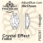 PREMIUM Hexagon Sew-on Stone (PM3261) 18x11mm - Crystal Effect With Foiling