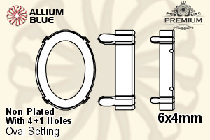 PREMIUM Oval 石座, (PM4130/S), 縫い穴付き, 6x4mm, メッキなし 真鍮 - ウインドウを閉じる