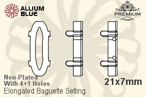 PREMIUM Elongated Baguette 石座, (PM4161/S), 縫い穴付き, 21x7mm, メッキなし 真鍮