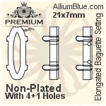 PREMIUM Elongated Baguette 石座, (PM4161/S), 縫い穴付き, 21x7mm, メッキあり 真鍮