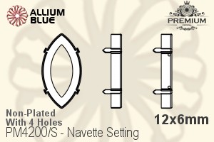 PREMIUM Navette Setting (PM4200/S), With Sew-on Holes, 12x6mm, Unplated Brass - 關閉視窗 >> 可點擊圖片