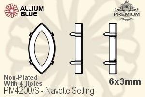 PREMIUM Navette 石座, (PM4200/S), 縫い穴付き, 6x3mm, メッキなし 真鍮 - ウインドウを閉じる