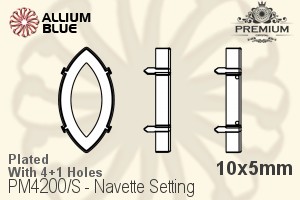 PREMIUM Navette Setting (PM4200/S), With Sew-on Holes, 10x5mm, Plated Brass - 關閉視窗 >> 可點擊圖片