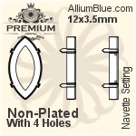 PREMIUM Navette 石座, (PM4200/S), 縫い穴付き, 15x7mm, メッキなし 真鍮