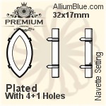 PREMIUM Navette Setting (PM4200/S), With Sew-on Holes, 15x7mm, Plated Brass