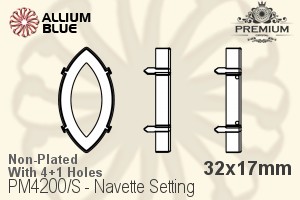 PREMIUM Navette Setting (PM4200/S), With Sew-on Holes, 32x17mm, Unplated Brass - Click Image to Close