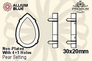 PREMIUM Pear 石座, (PM4327/S), 縫い穴付き, 30x20mm, メッキなし 真鍮