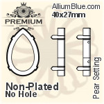 PREMIUM Pear 石座, (PM4327/S), 縫い穴付き, 40x27mm, メッキあり 真鍮