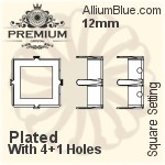 PREMIUM Square Setting (PM4400/S), With Sew-on Holes, 7mm, Unplated Brass