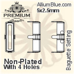 PREMIUM Baguette 石座, (PM4500/S), 縫い穴付き, 7x3mm, メッキあり 真鍮