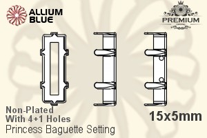 PREMIUM Princess Baguette Setting (PM4547/S), With Sew-on Holes, 15x5mm, Unplated Brass - Haga Click en la Imagen para Cerrar