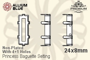 PREMIUM Princess Baguette Setting (PM4547/S), With Sew-on Holes, 24x8mm, Unplated Brass - 关闭视窗 >> 可点击图片