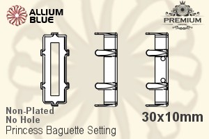 PREMIUM Princess Baguette Setting (PM4547/S), No Hole, 30x10mm, Unplated Brass - Click Image to Close