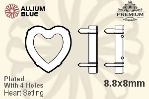 PREMIUM Heart Setting (PM4800/S), With Sew-on Holes, 8.8x8mm, Plated Brass - Click Image to Close