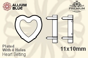 PREMIUM Heart Setting (PM4800/S), With Sew-on Holes, 11x10mm, Plated Brass - 关闭视窗 >> 可点击图片
