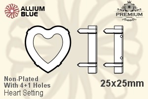 PREMIUM Heart 石座, (PM4800/S), 縫い穴付き, 25x25mm, メッキなし 真鍮 - ウインドウを閉じる