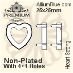 PREMIUM Heart 石座, (PM4800/S), 縫い穴付き, 25x25mm, メッキあり 真鍮