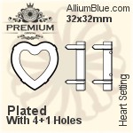 PREMIUM Heart 石座, (PM4800/S), 縫い穴付き, 32x32mm, メッキなし 真鍮