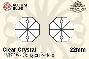 プレミアム Octagon 2-Hole ペンダント (PM8116) 22mm - クリスタル