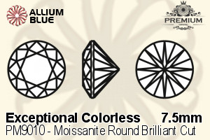 PREMIUM Moissanite Round Brilliant Cut (PM9010) 7.5mm - Exceptional Colorless - Haga Click en la Imagen para Cerrar