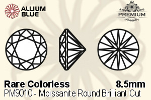 PREMIUM Moissanite Round Brilliant Cut (PM9010) 8.5mm - Rare Colorless - 關閉視窗 >> 可點擊圖片