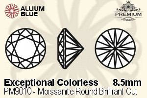 PREMIUM Moissanite Round Brilliant Cut (PM9010) 8.5mm - Exceptional Colorless - 关闭视窗 >> 可点击图片