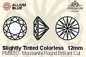 プレミアム Moissanite ラウンド Brilliant カット (PM9010) 12mm - Slightly Tinted カラーless - ウインドウを閉じる