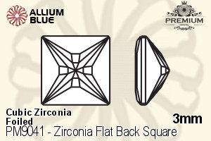 プレミアム Zirconia Flat Back Square (PM9041) 3mm - キュービックジルコニア 裏面フォイル