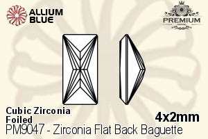 プレミアム Zirconia Flat Back Baguette (PM9047) 4x2mm - キュービックジルコニア 裏面フォイル