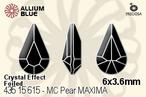 Preciosa プレシオサ MC マシーンカットPear MAXIMA マキシマ ファンシーストーン (435 15 615) 6x3.6mm - クリスタル エフェクト 裏面Dura™フォイル - ウインドウを閉じる