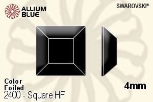 スワロフスキー Square ラインストーン ホットフィックス (2400) 4mm - カラー 裏面アルミニウムフォイル