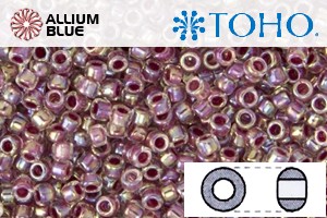 TOHO Round Seed Beads (RR8-771) 8/0 Round Medium - Inside-Color Rainbow Crystal/Strawberry-Lined - Click Image to Close